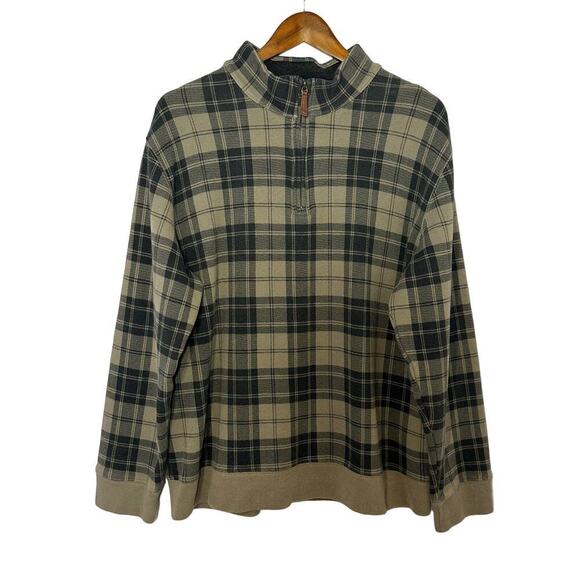 Land's End Gingham Plaid Sweatshirt 1/4 Zip Pullover Men Size XL Brown - Picture 1 of 14